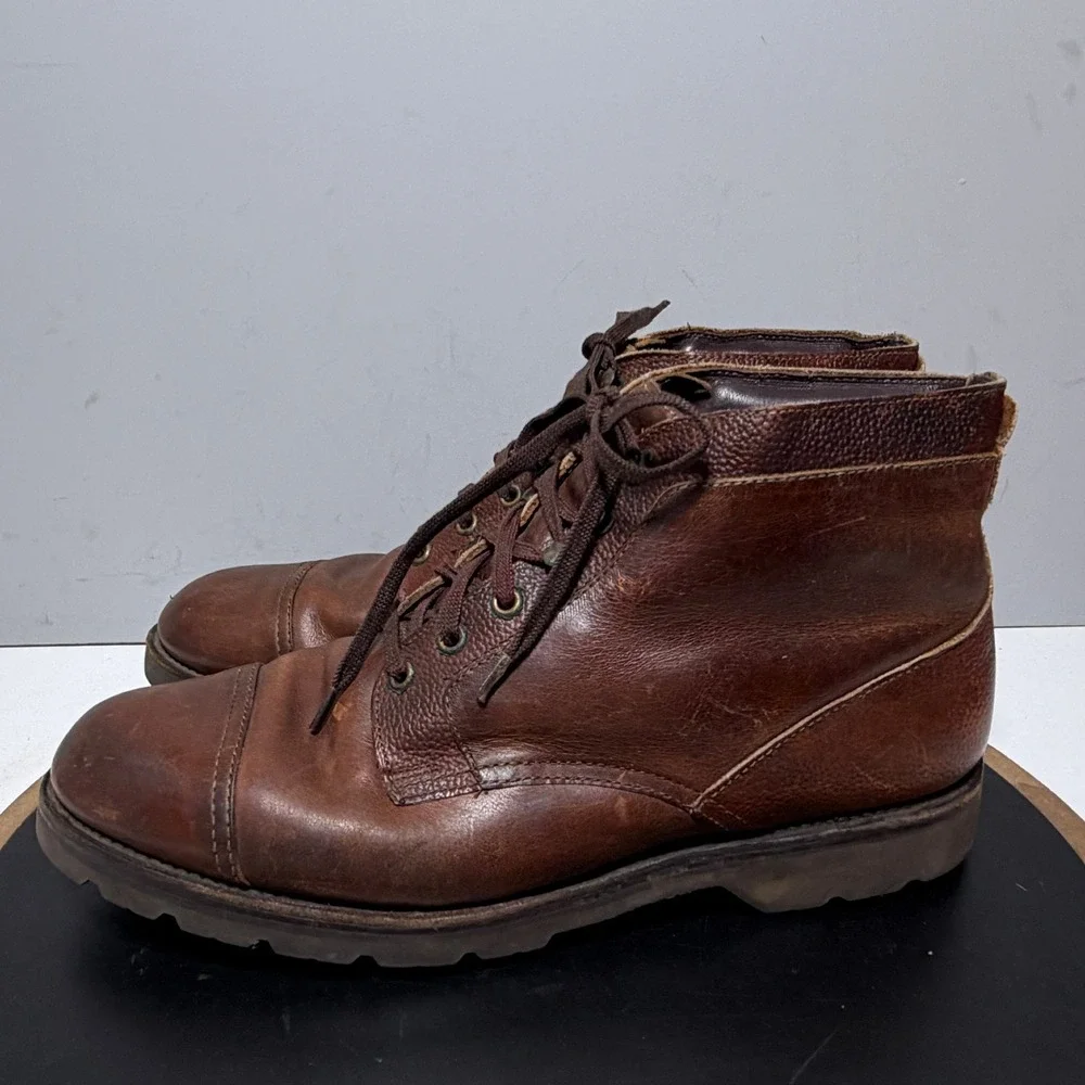 Allen Edmonds Cascade Boots Men 11 D Cap Toe Pebbled Leather Brown Workwear 7083